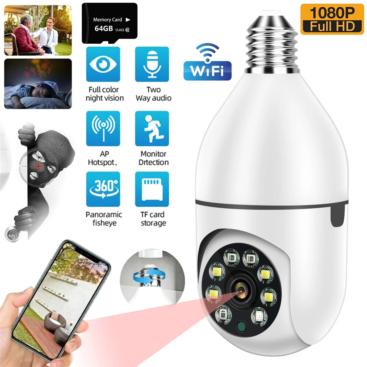 Wireless Security 360° Bulb Camera - Smart WiFi CCTV Camera